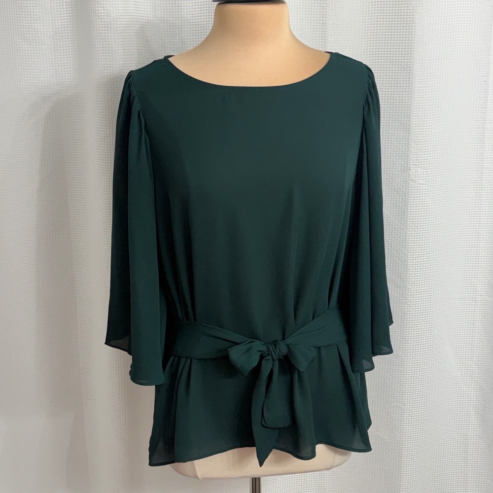 Worthington Boat Neckline 3/4 Length Flutter Bell Sleeves Blouse